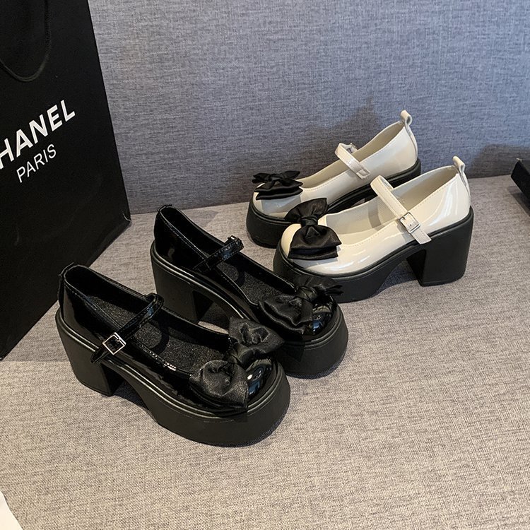 High heels for women 2025 Women's shoes, square toe, shallow opening, single shoes, women's thick heel, one-button, thick-soled, Mary Jane shoes, 9 cm Application Scenario