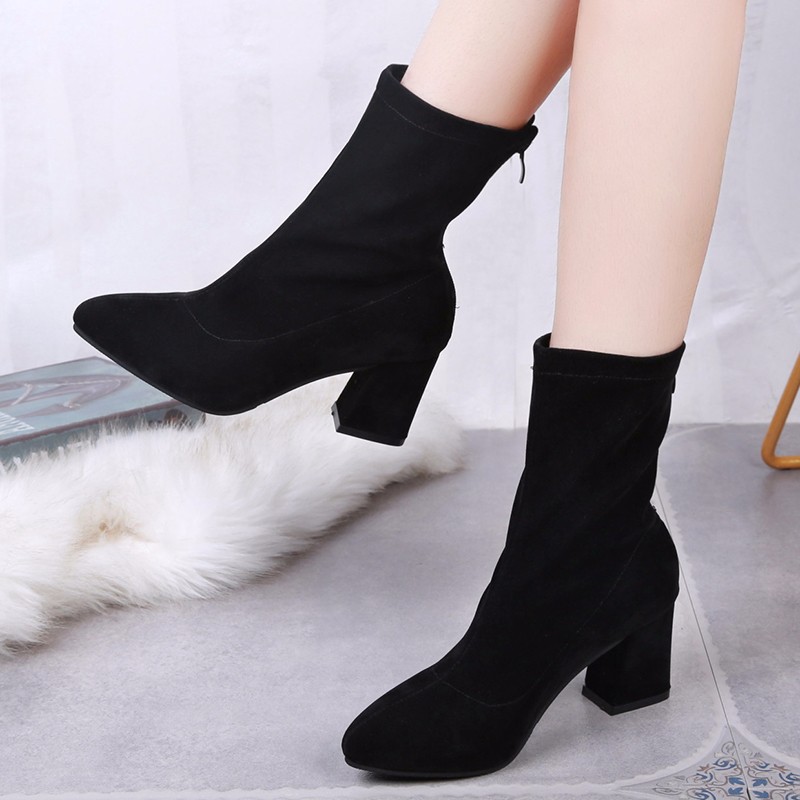 Cross-border foreign trade 2025 New style boots, socks boots, ankle boots, women's shoes, chunky heels, pointed high heels, elastic boots Specification drawing