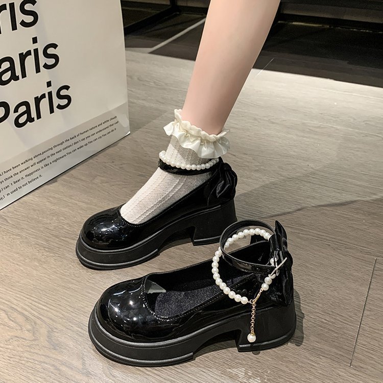 2025 New round toe Mary Jane shoes, thick heels, high heels, sweet princess single shoes Specification drawing