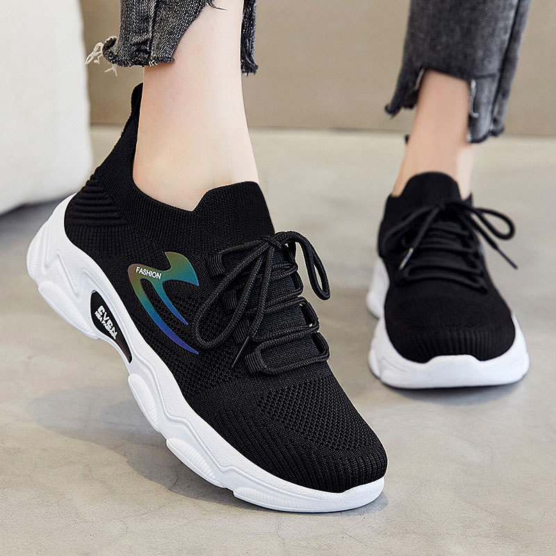Women's casual shoes, cross-border versatile women's shoes, breathable and non-smelly feet, mesh shoes, flying woven women's single shoes, thick-soled height-increasing shoes details Picture