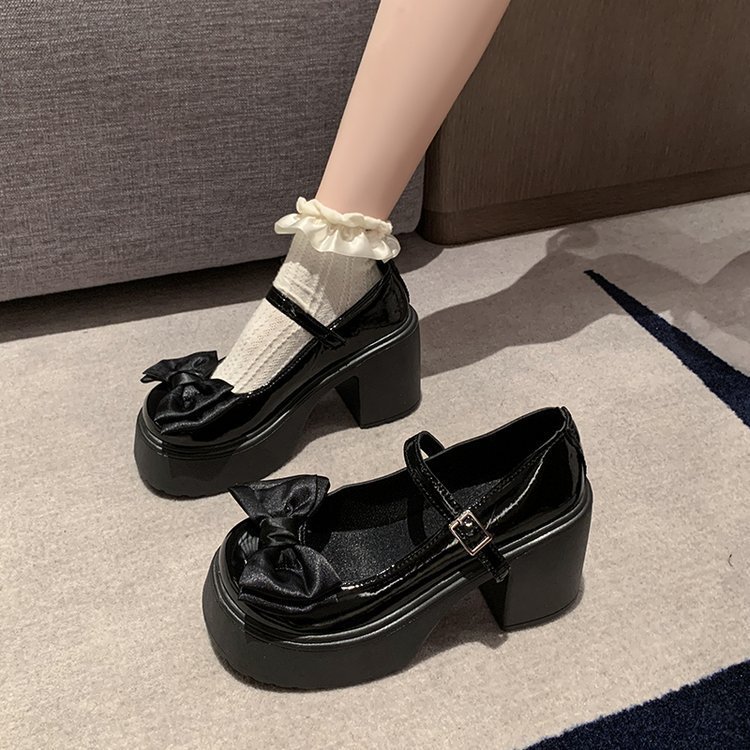 High heels for women 2025 Women's shoes, square toe, shallow opening, single shoes, women's thick heel, one-button, thick-soled, Mary Jane shoes, 9 cm details Picture