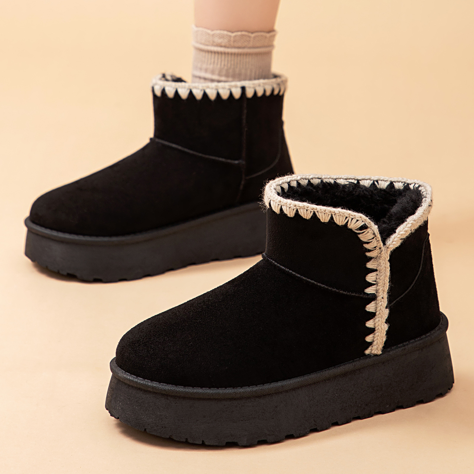 Women's snow boots, cross-border TEMU, cotton shoes, fleece and thickened cotton boots, mid-calf boots for one foot, thick-soled women's boots Specification drawing