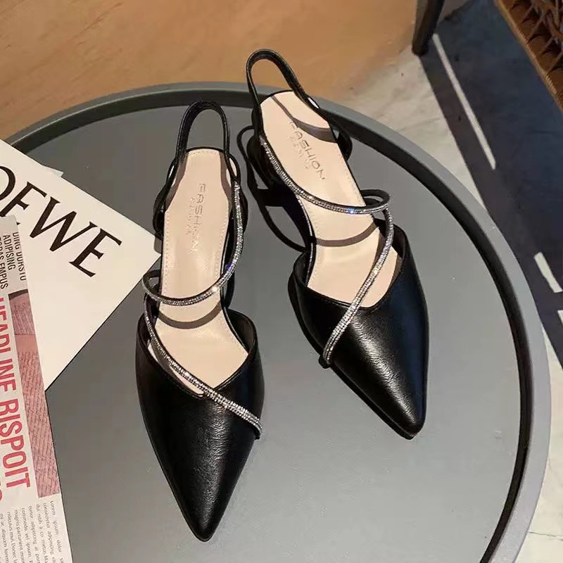 Stunning 2024 new style sandals, women's thick-heeled French summer high heels, pointed-toe single shoes, elegant women's shoes Specification drawing