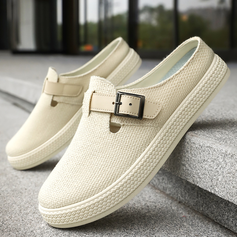 Men's shoes, flip-flops, summer new style, perforated breathable semi-flip-flops, woven soft-soled casual shoes, simple men's single shoes Specification drawing