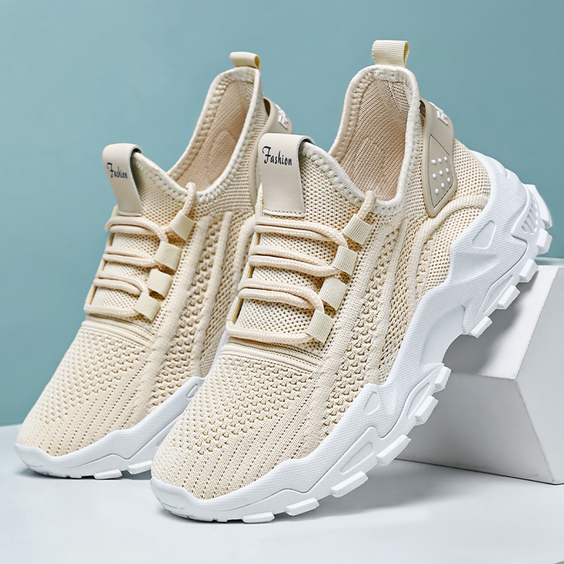 Jinshi Yuan - Women's casual shoes processing and customization thick-soled height-increasing dad shoes, breathable flying woven shoes, cross-border women's shoes details Picture
