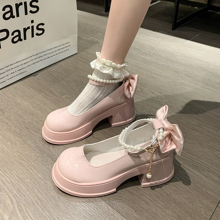 2025 New round toe Mary Jane shoes, thick heels, high heels, sweet princess single shoes Application Scenario