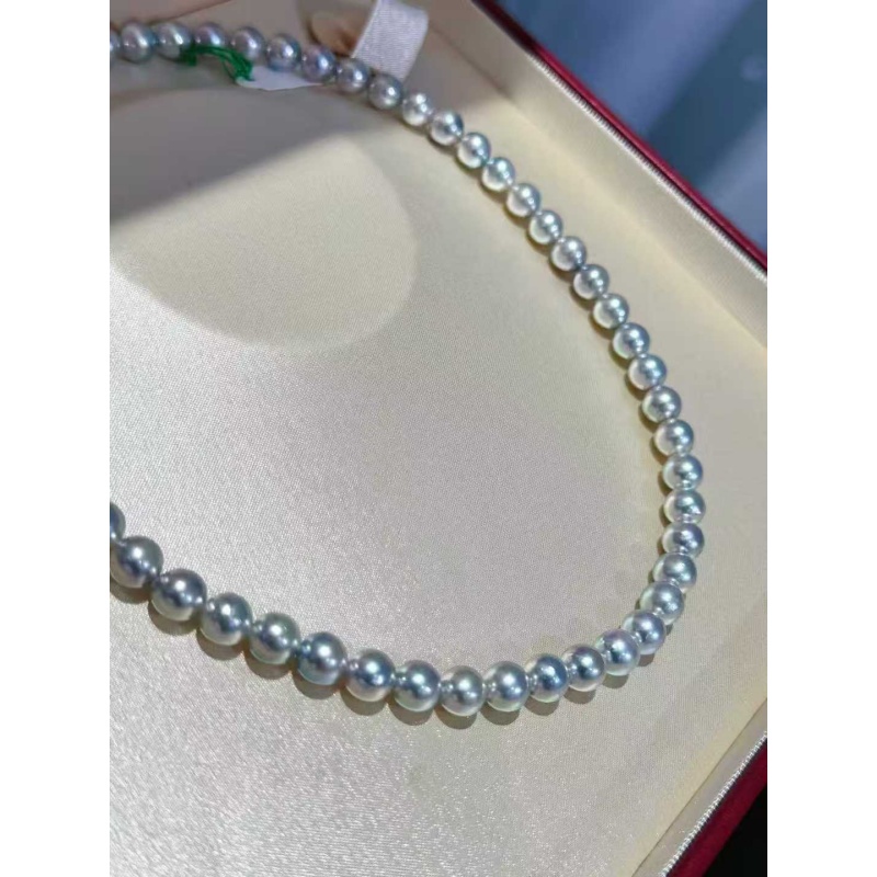 7-8mm真多麻色akoya项链正圆极光配送纯银扣