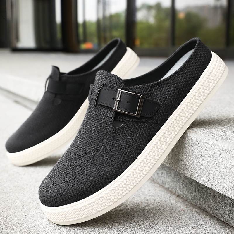 Men's shoes, flip-flops, summer new style, perforated breathable semi-flip-flops, woven soft-soled casual shoes, simple men's single shoes full figure