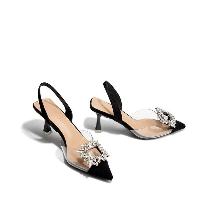 2025's best-selling women's shoes: Fashionable rhinestone transparent high-heeled sandals, thin-heeled women's shoes, cross-border export women's shoes Item Picture