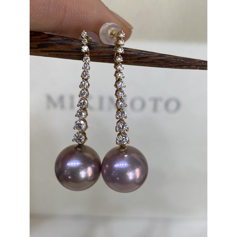 天然淡水爱迪生妖紫色万里挑一12.8mm正圆极光118k金一对细节图