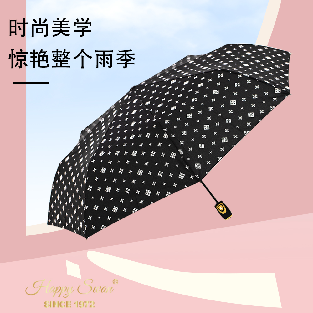 【出欧美】小碎花三折自开伞外贸雨伞彩色图案190T碰击布产品图