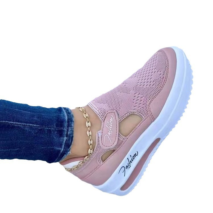 Cross-border large-sized casual single shoes for women spring and summer new flat woven breathable Velcro casual mesh shoes independent station Item Picture