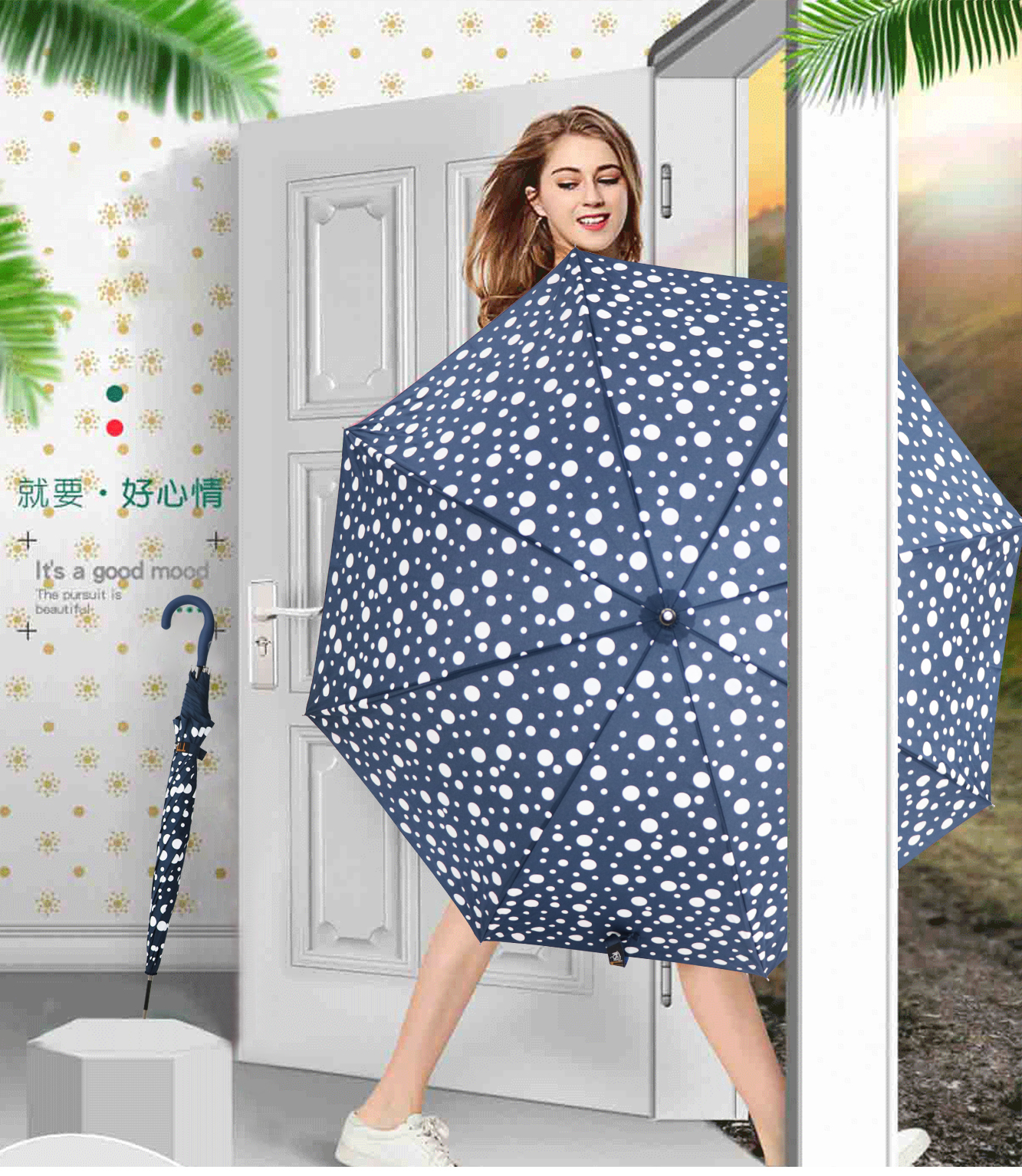 星宝伞遇水变色魔术伞长伞波点一键开伞现货批发详情1