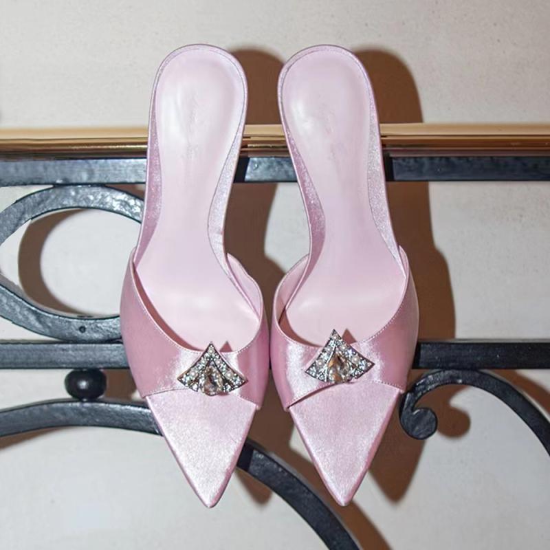 35-42 large-sized pointed-toe high-heeled sandals for women, new summer 2024 style, satin rhinestone fairy style, thin heels, one-shoulder details Picture