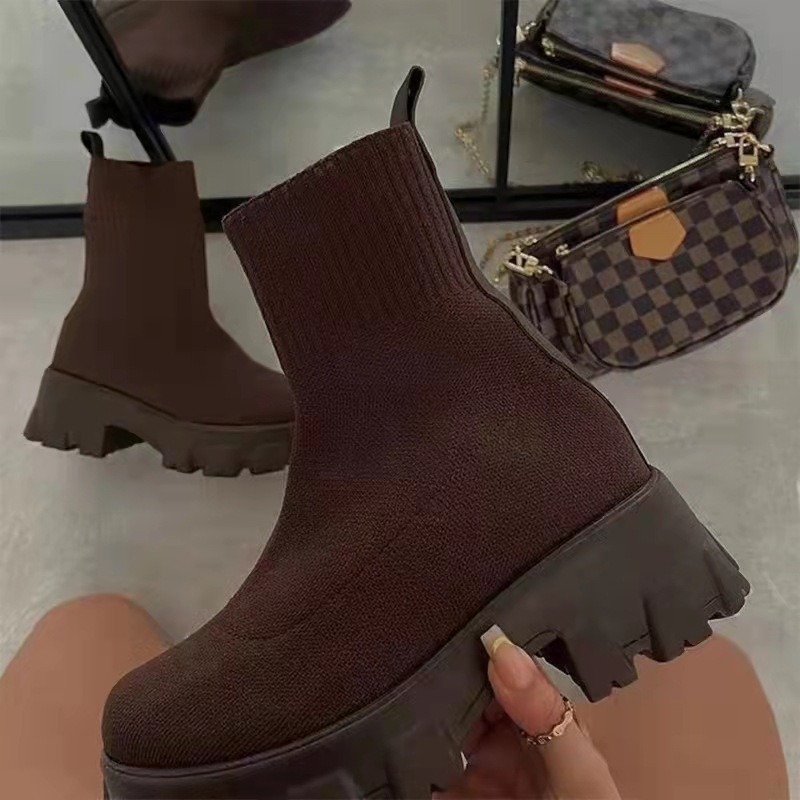 Cross-border new large-sized women's shoes, Feizhi sports short boots for women, 2024 autumn/winter independent station Women's boots, large-sized one-foot socks Specification drawing