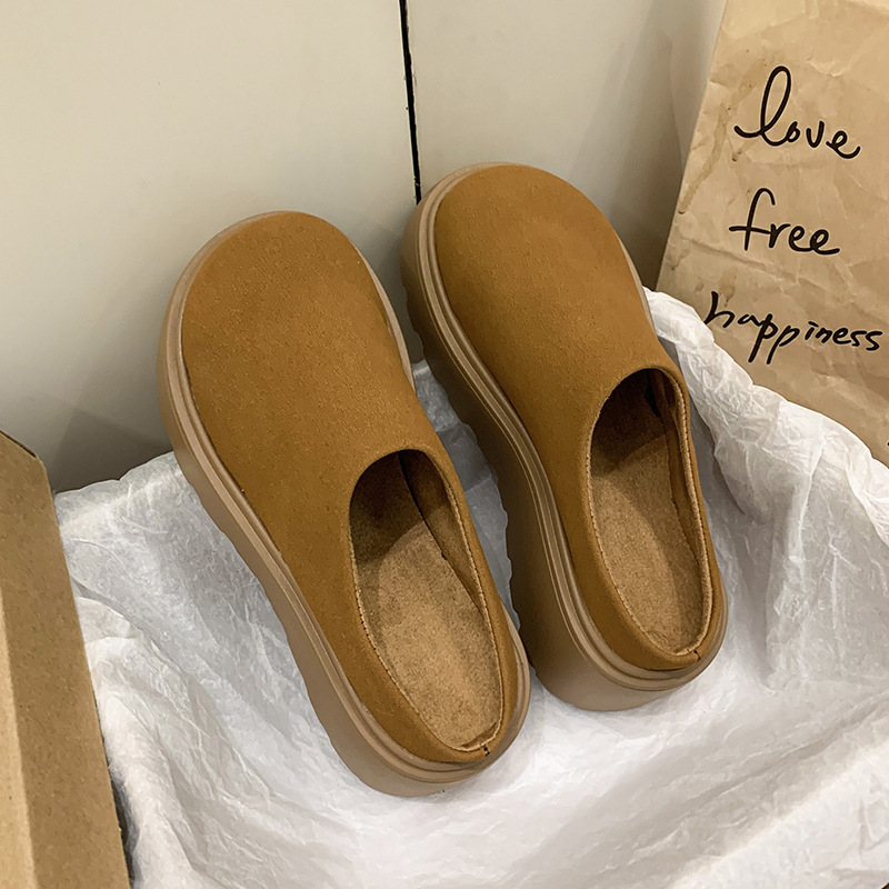 Thick-soled half-drag Burken shoes, new spring and autumn 2025 lazy shoes, worn with a flip-top outside, height-increasing women's shoes, one step details Picture