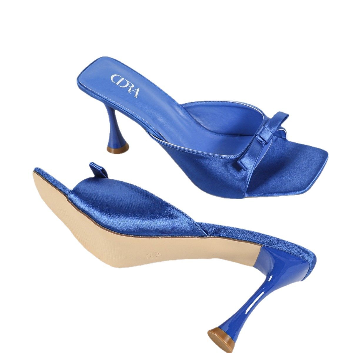 Elegant bow, square head, exposed toe, thin high heels, solid color, one-shoulder flip-flops for women's trade shoes in summer 2025 Item Picture