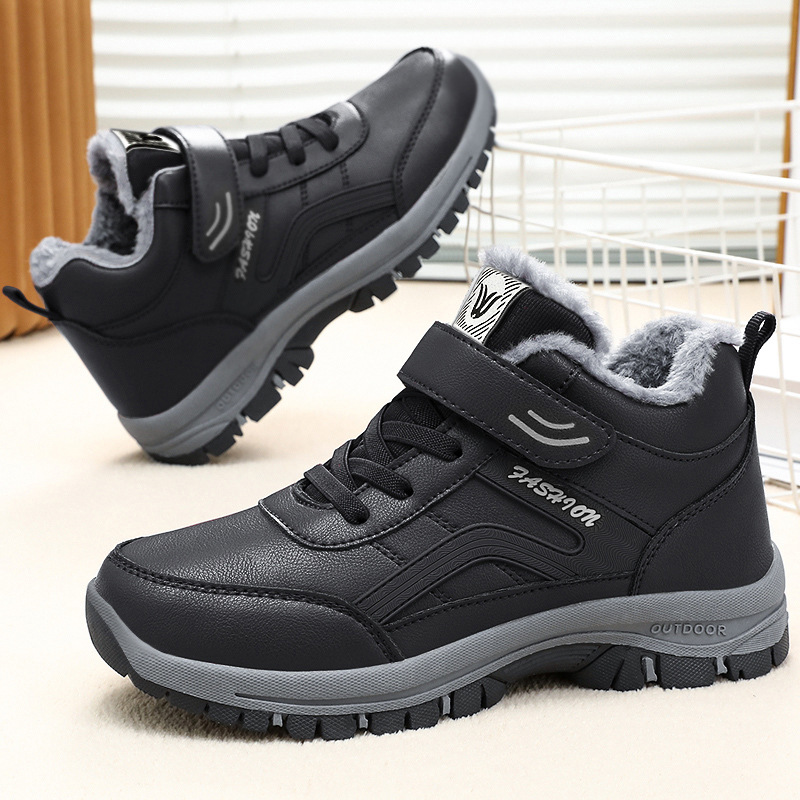 Women's cotton shoes, large-sized snow boots, men's and women's same style cotton boots with fleece and thickened short boots, Velcro style women's boots details Picture