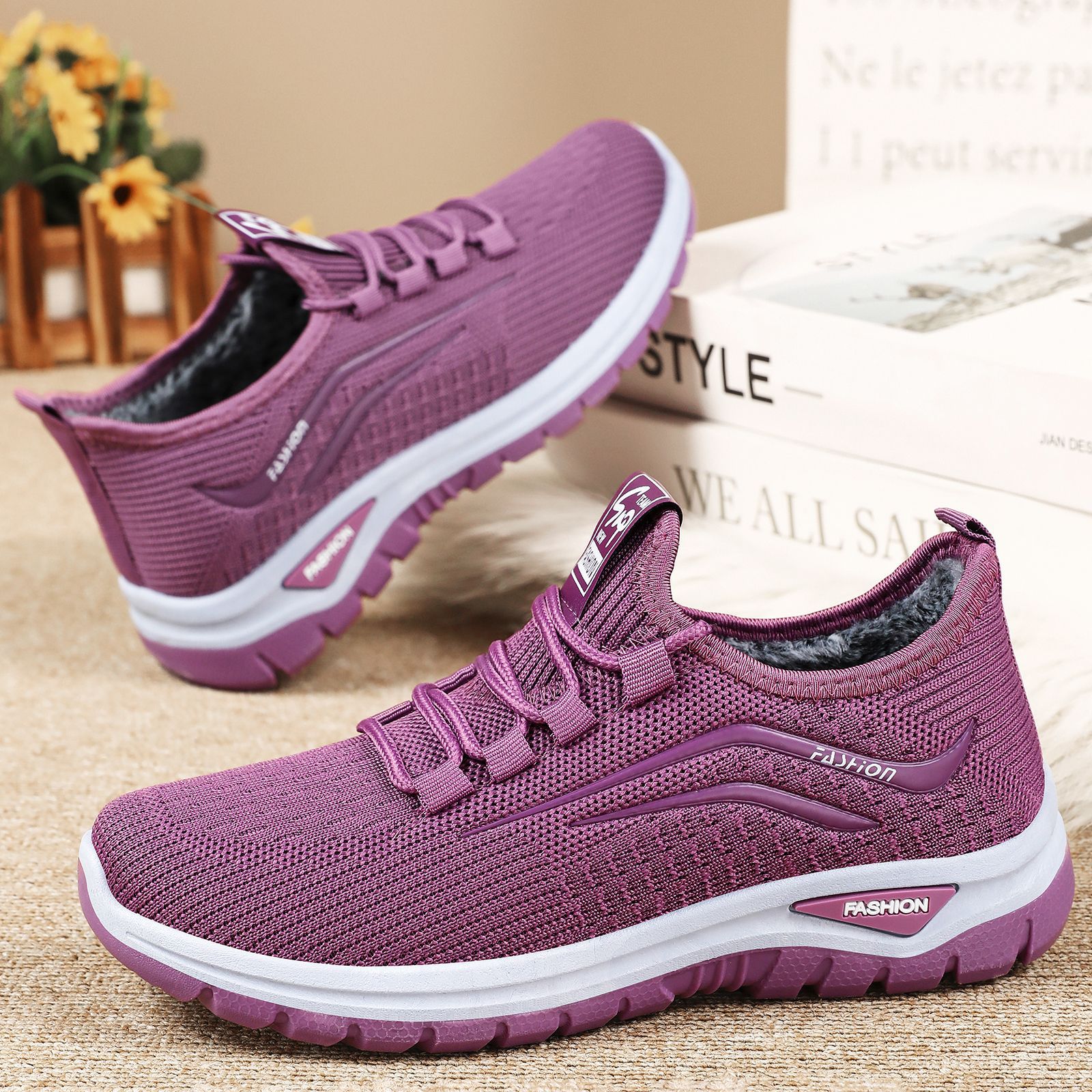 TEMU cross-border delivery of cotton boots for women, fleece and thickened flying woven snow boots, versatile ankle boots, and warm women's boots details Picture