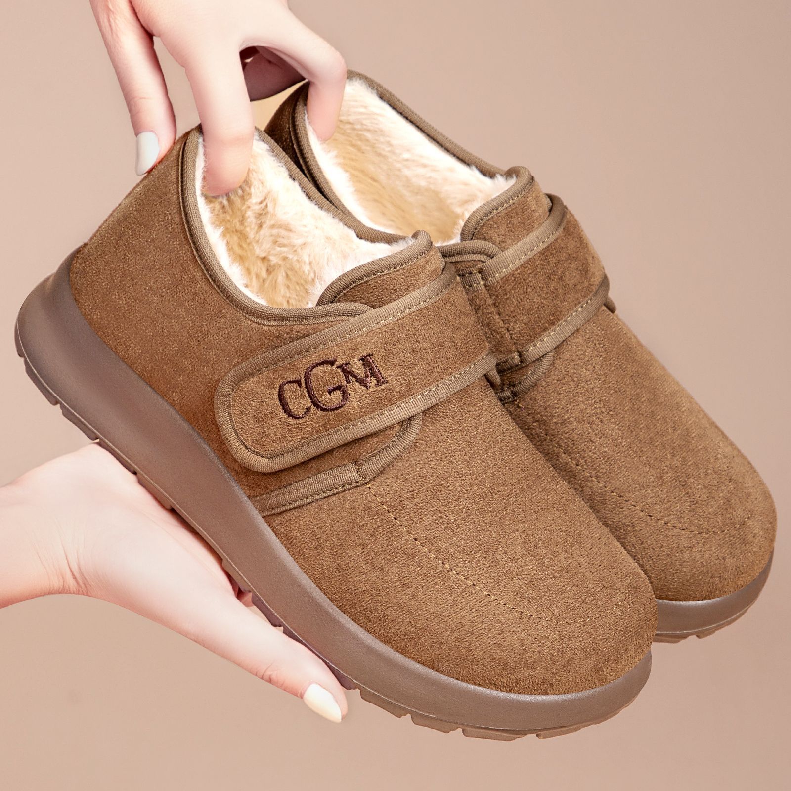 Women's cotton shoes, Velcro snow boots, fleece and thickened Boken shoes, cross-border versatile ankle boots, cold-proof and warm cotton boots details Picture