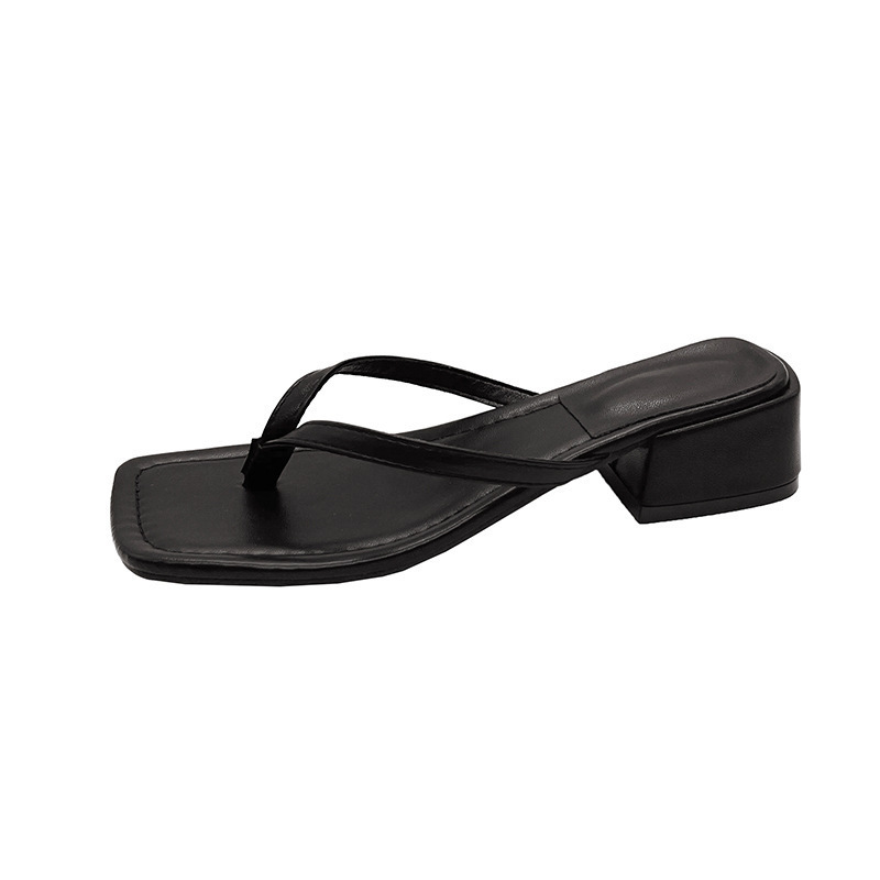Flip-flops for women 2023 Summer New fashion outerwear, square toe, thick heel, anti-slip beach flip-flops for women's trendy outfits Item Picture