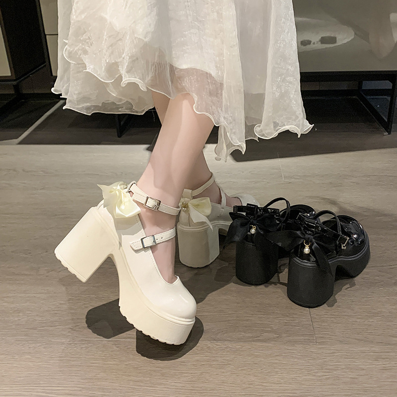 Retro Mary Jane shoes for women 2024 new Witch shoes with ultra-high heels, thick heels, waterproof platform, round toe, versatile and hot girl single shoes Specification drawing
