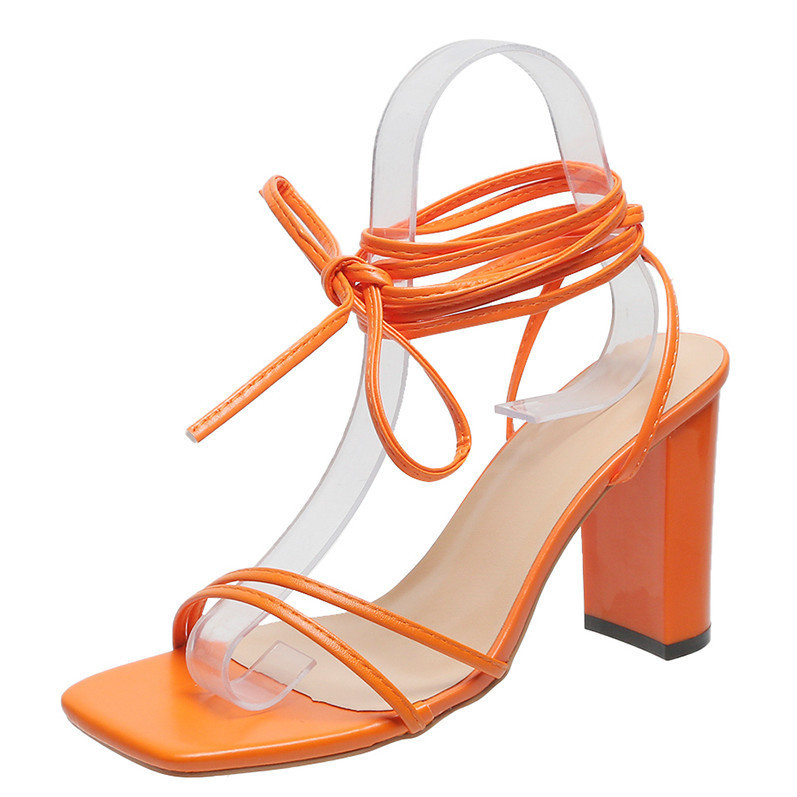 Women's thick-heeled sandals, large-sized summer new European and American export, square-toed ankle strap European and American high-heeled sandals Item Picture