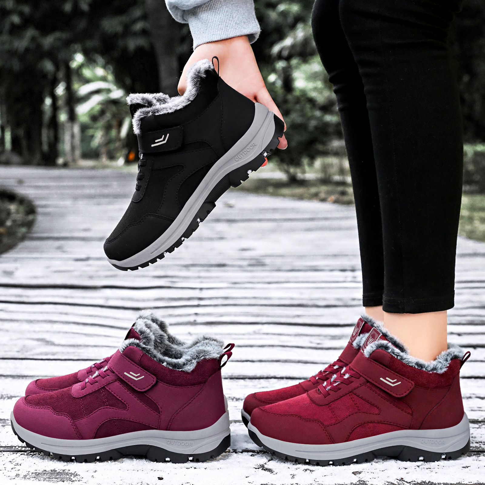 One set of cotton shoes for women, snow boots, one pair of Velcro cotton boots with fleece and thickened, versatile ankle boots Application Scenario