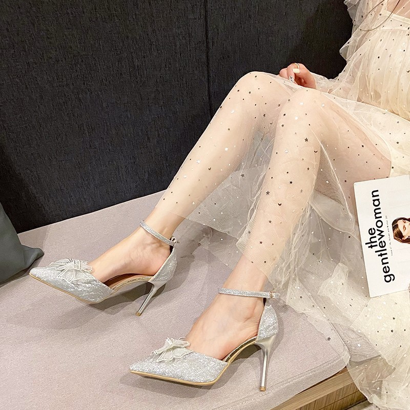 French-style gentle and beautiful bow high heels for women, 2025 new export large-sized single shoes, simple and fashionable banquet shoes details Picture