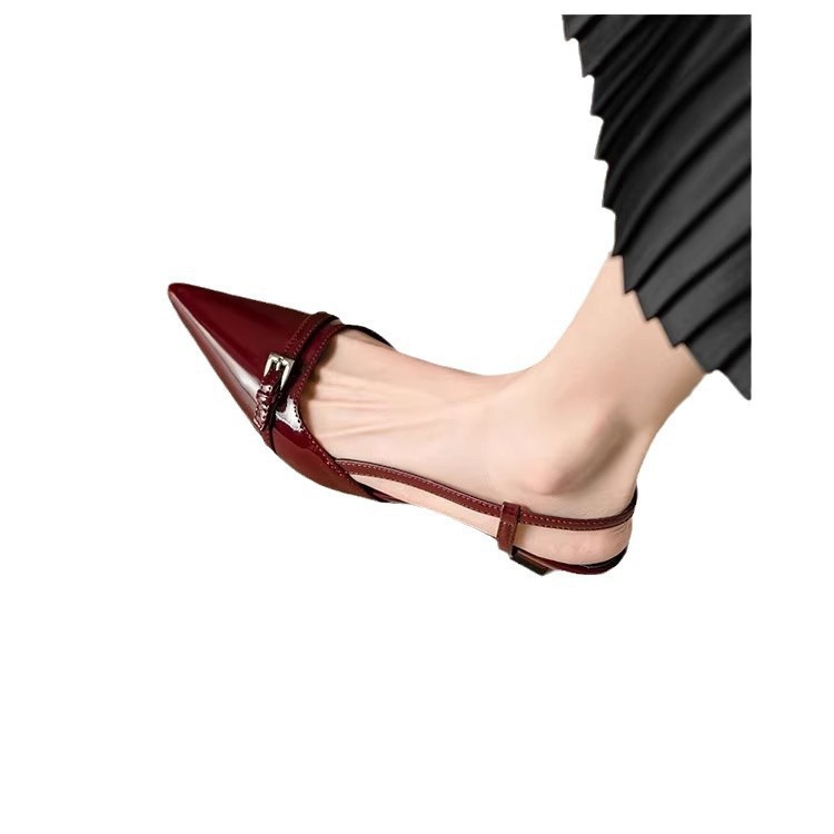 Flip-flops, elegant and sophisticated, French high heels, women's thin heels paired with skirts, one-strap, chanel-style, shallow opening single shoes Item Picture