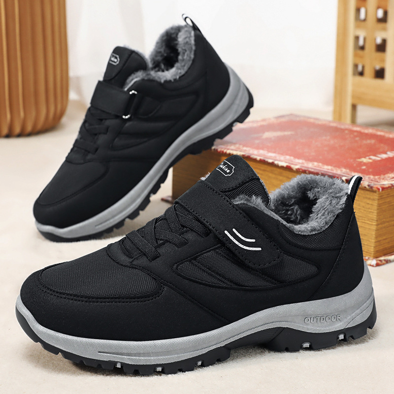 Men's cotton shoes, Velcro style men's boots, men's same style cotton boots, fleece thickened ankle boots, warm walking snow boots full figure