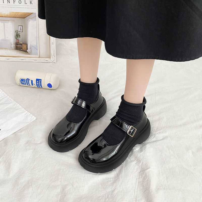 High-heeled women's 2025 autumn new round toe thick heel versatile retro Japanese-style small leather shoes black Mary Jane shoes details Picture