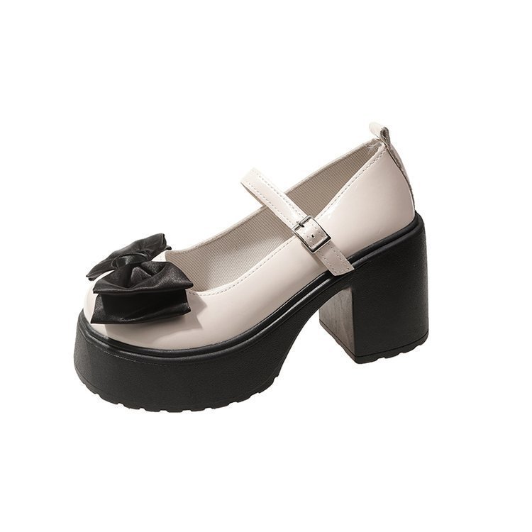 High heels for women 2025 Women's shoes, square toe, shallow opening, single shoes, women's thick heel, one-button, thick-soled, Mary Jane shoes, 9 cm Item Picture