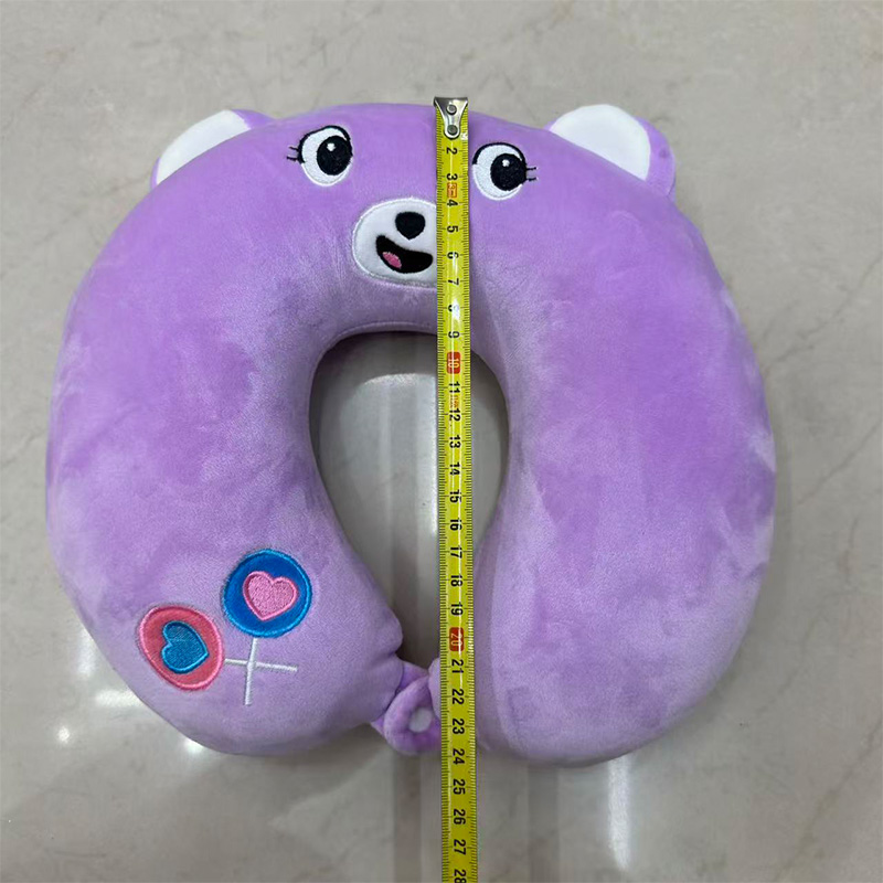 Animal embroidery bear cartoon anime peripheral latex neck pillow, cute cartoon U-shaped travel car, high-speed rail, plane travel and tourism pillow, nap memory foam, plain neck protection pillow, rebound velvet cubic memory foam U-shaped pillow Specification image