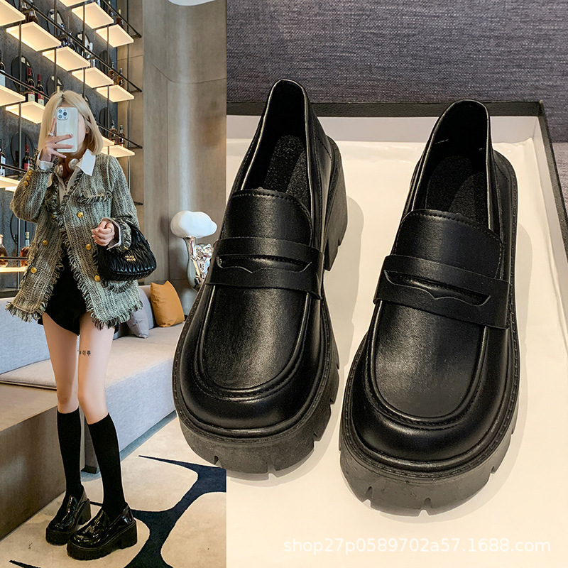 Mary Jane's thick-heeled high heels, muffin thickness, 2025 new height-increasing British style thick-soled small leather shoes, women's loafers details Picture
