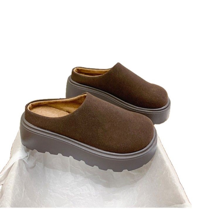 Thick-soled half-drag Burken shoes, new spring and autumn 2025 lazy shoes, worn with a flip-top outside, height-increasing women's shoes, one step Item Picture