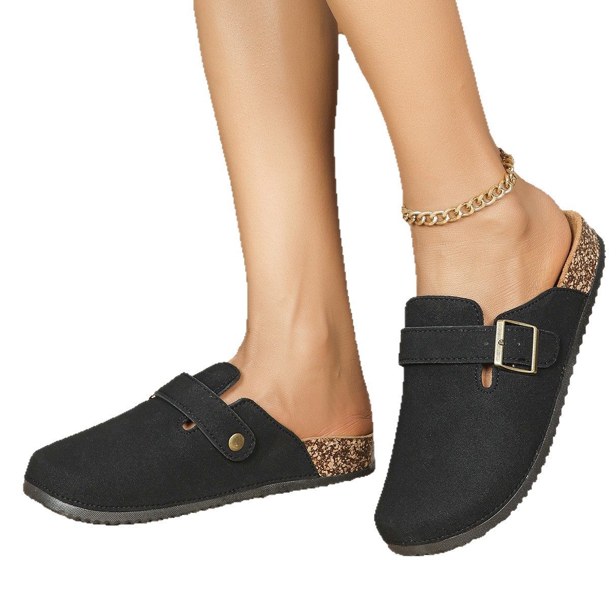 2025 Classic black Burken shoes with a soft cork drag, comfortable for both home and outdoor wear, French casual women's shoes Item Picture