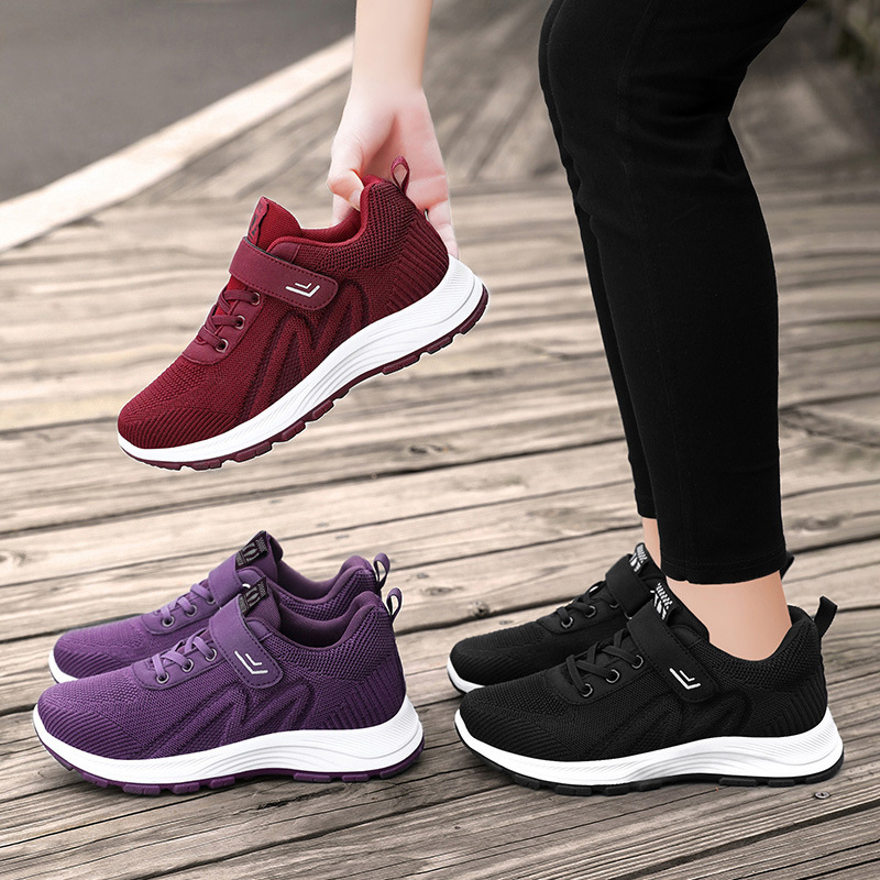 Jinshiyuan - New Women's Walking Shoes, woven Velcro Women's shoes, soft-soled outdoor sports shoes, Breathable and comfortable single shoes Specification drawing