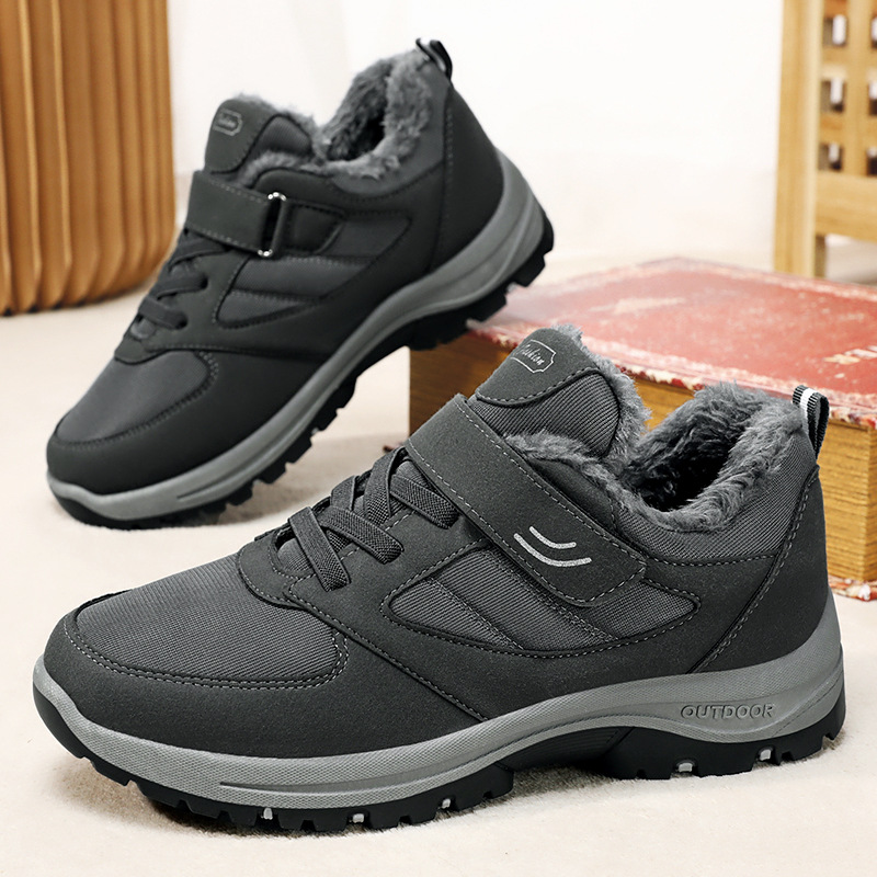 Men's cotton shoes, Velcro style men's boots, men's same style cotton boots, fleece thickened ankle boots, warm walking snow boots details Picture