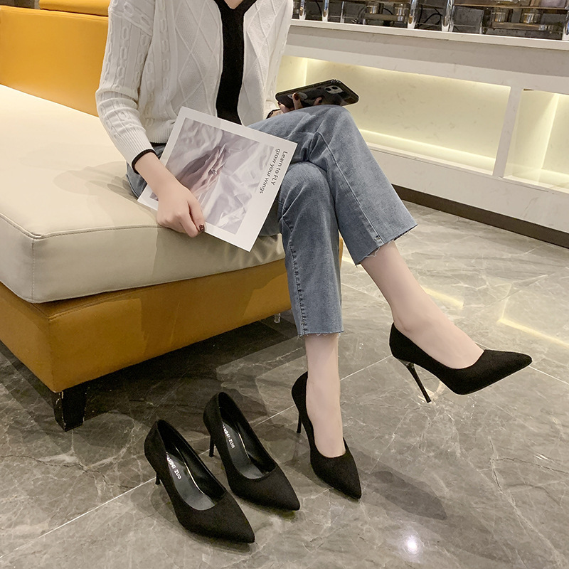 High-heeled women's 2025 new style popular suede fashionable and versatile autumn women's shoes, Korean version banquet thin heel pointed toe single shoes Specification drawing