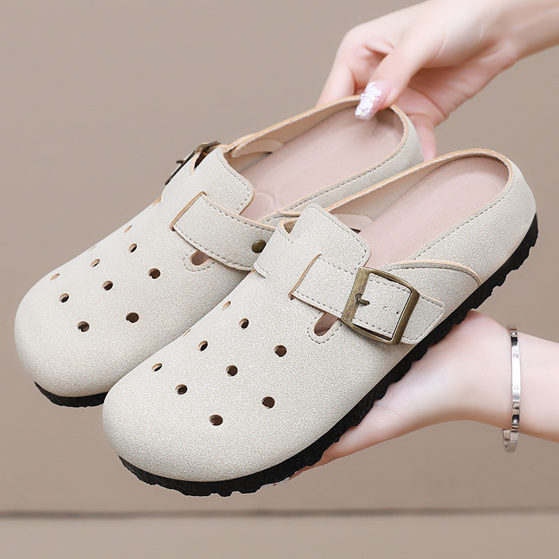 This is a versatile pair of Burken shoes for women. It's a new summer model with thick soles, a head cover, and a half-slipper. It's a casual women's slipper that can be worn on one foot Specification drawing