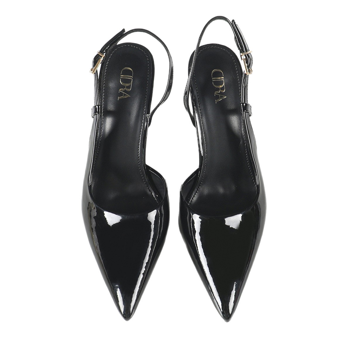 High-heeled women's 2025 Summer new style thin-heeled one-line black patent leather headband sandals with a mature and elegant charm for women Item Picture
