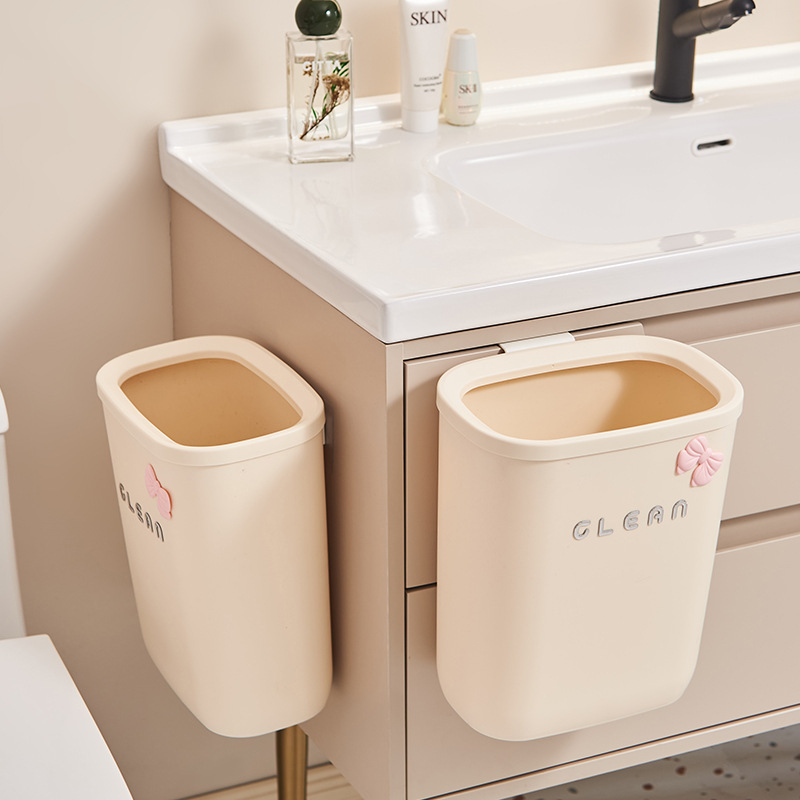 J06-9001厨房家用垃圾桶带盖壁挂式橱柜挂门垃圾收纳可悬挂滑盖卫生间纸篓细节图