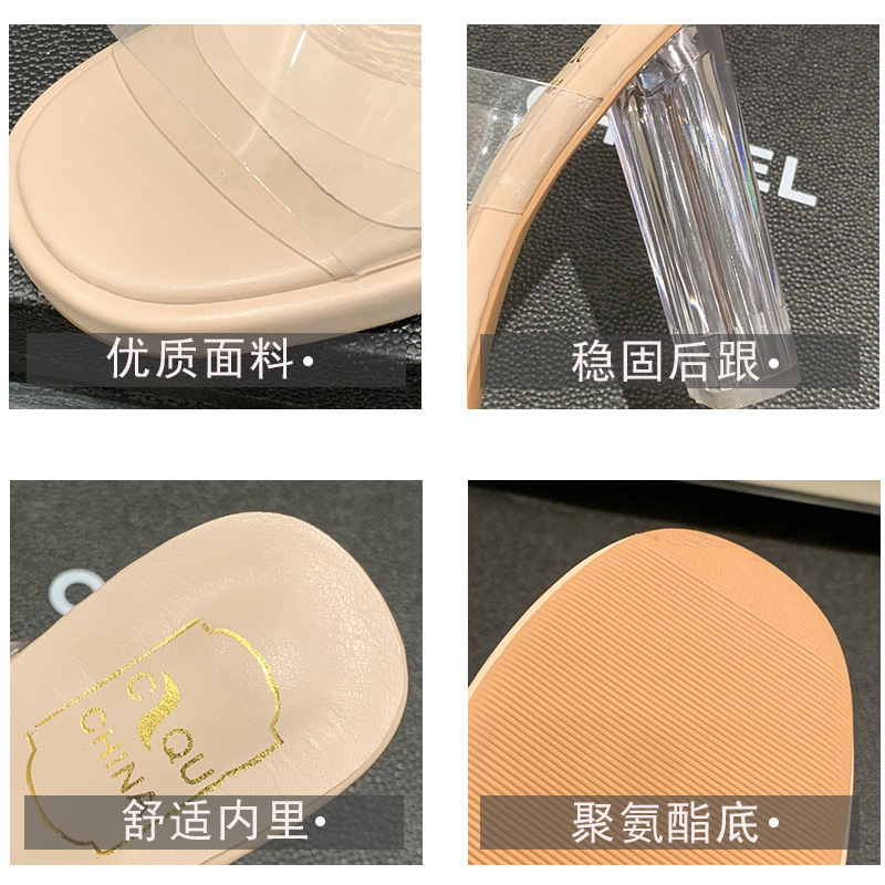 High-heeled slipper Ladies 2025 Summer new style one-strap PVC outerwear fashionable crystal Slipper Ladies Application Scenario
