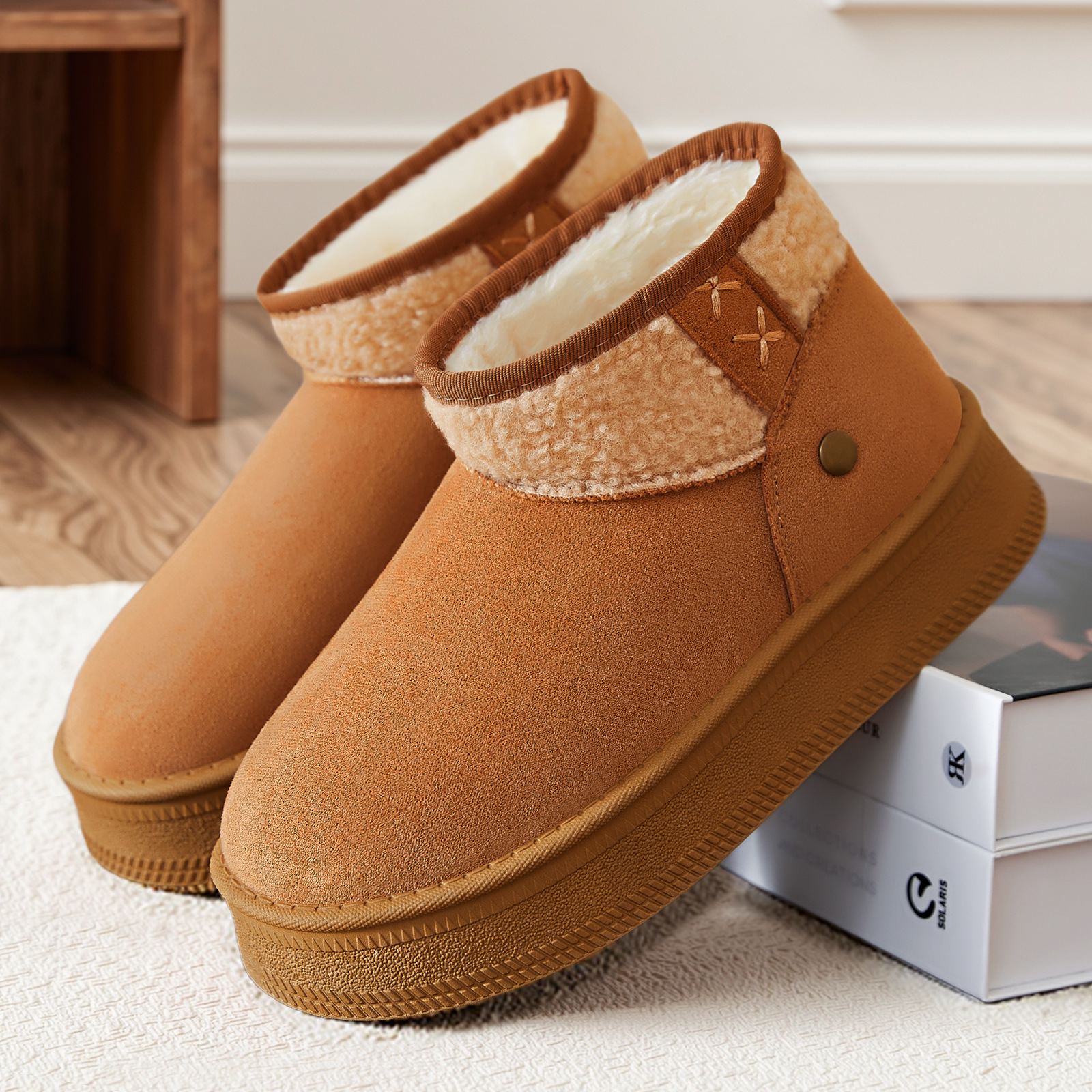 Women's snow boots, one set of cotton shoes, fleece and thickened cotton boots, mid-calf boots, thick-soled height-increasing women's boots Specification drawing