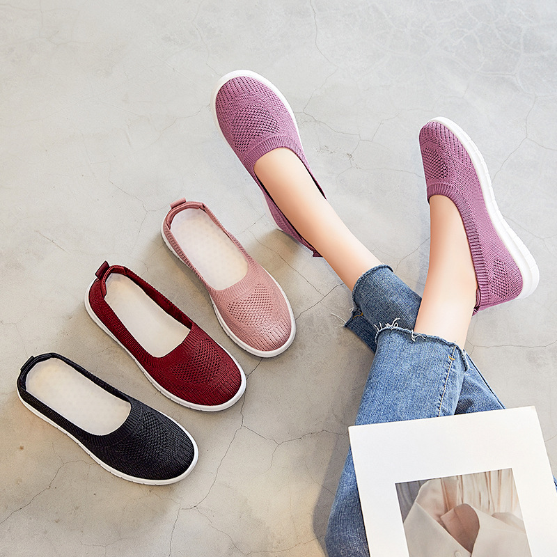 Jinshiyuan - Shoes, women's shoes, Old Beijing cloth shoes, Flying woven Breathable Casual shoes, one-foot single shoes, lightweight Mom shoes Specification drawing