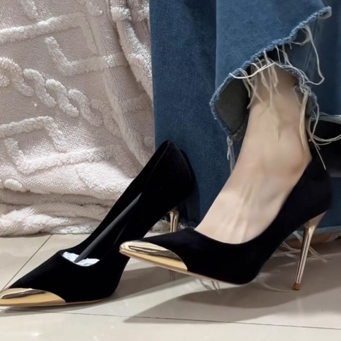 Women's height-increasing summer versatile trendy fashion shoes, anti-slip pointed-toe shoes 2025, gentle women's single shoes, one-step wearing for the whole year, outerwear with a headband Specification drawing