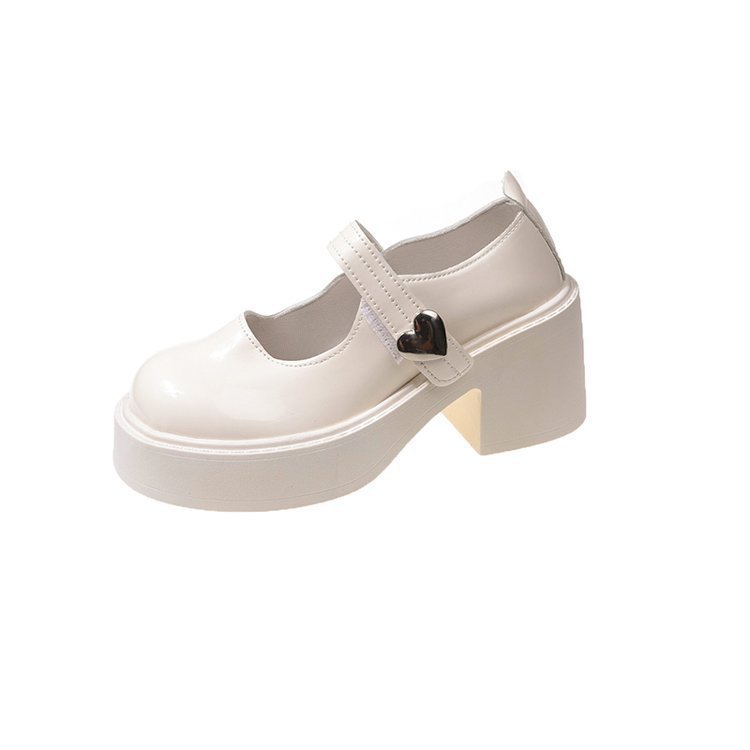 Round-toed, versatile, height-increasing, thick-soled small leather shoes for women to pair with spring and autumn skirts 2025 new style French Marie Jean shallow opening single shoes Item Picture