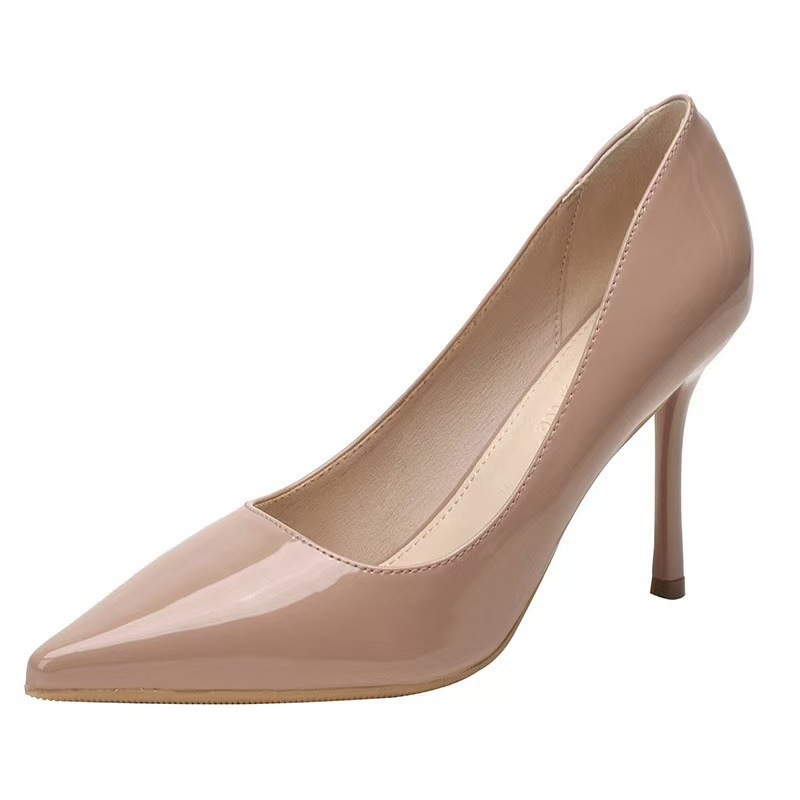 Nude high-heeled shoes for women, 2025 new style of Chanel, pointed-toe, insole, flat shoes, patent leather work single shoes Item Picture