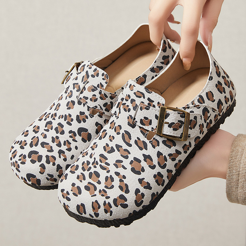 Women's casual shoes, leopard print color-blocking Boken shoes, soft-soled women's single shoes, one-step lazy shoes, trendy and versatile women's shoes Specification drawing